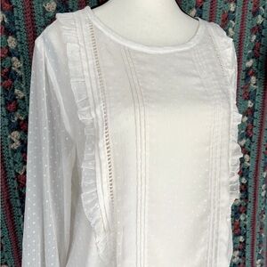 LOFT cream / off white flowy Swiss dot lace chiffon Prairie blouse‎ size large